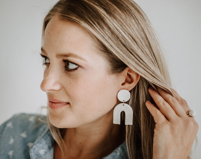 textured white arch statement earrings *MADE TO ORDER* porcelain ceramic statement earrings, handmade handpainted jewelry