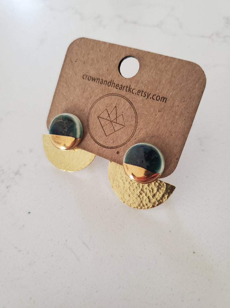 solid color circle studs with brass earring jackets MADE TO ORDER image 4