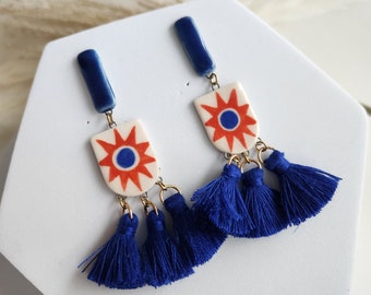 quilt block tassel earrings