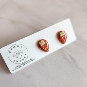 strawberry studs *MADE TO ORDER* porcelain stud earrings ceramic jewelry handmade handpainted