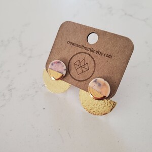 solid color circle studs with brass earring jackets MADE TO ORDER image 6