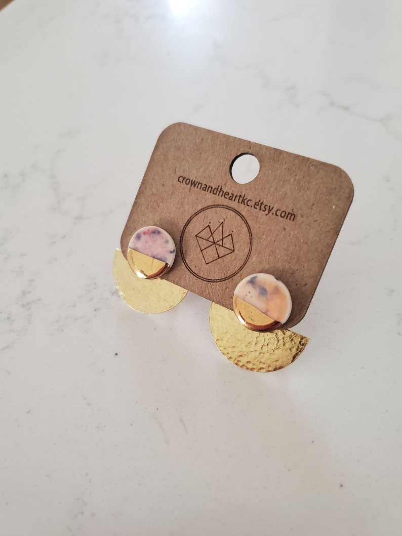 solid color circle studs with brass earring jackets MADE TO ORDER image 6