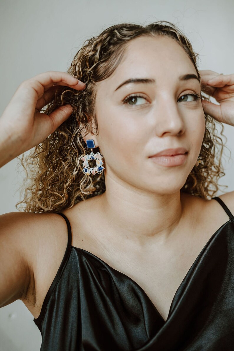 square terrazzo geometric cut-out earrings MADE TO ORDER image 4