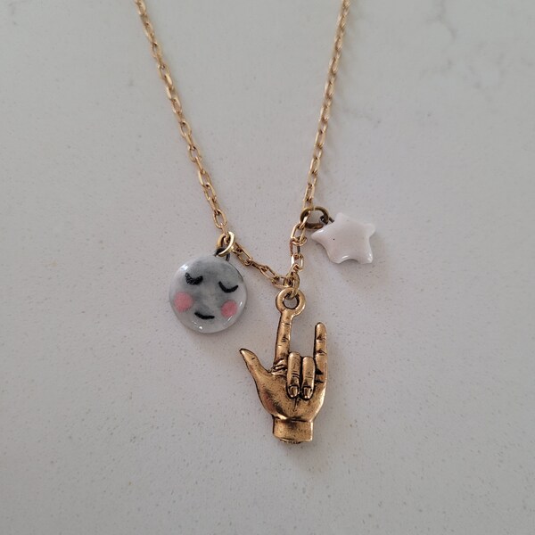 charm necklace moon + star + ILY