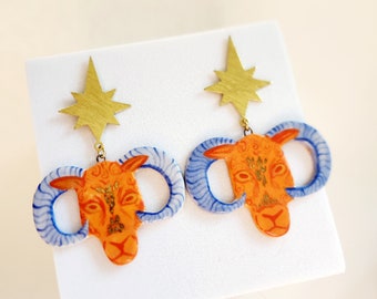 Aries Statement Earrings - Porcelain Ceramic Zodiac Jewelry