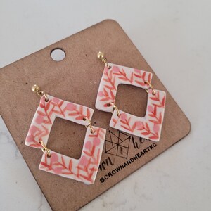 porcelain pink + red poppy chevron earrings *MADE TO ORDER* porcelain ceramic jewelry, handmade handpainted statement earrings