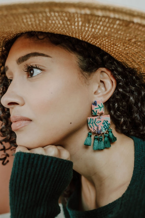 Hand made palm Elegant Cream Floral Tassel Earrings il_fullxfull.5933751883_yvqr.jpg main image 3