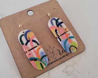 multicolored arch earrings *MADE TO ORDER* porcelain ceramic statement earrings, handmade handpainted