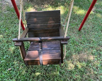 Reclaimed Pine Wood Toddler Tree Swing: Stained Finish, Durable Design