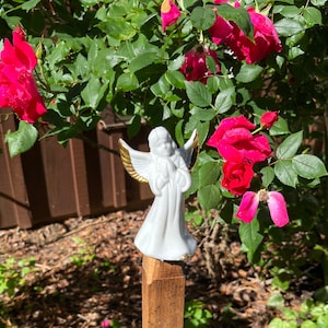 Hand Crafted Ceramic Garden Angel Decor - 26&#39;&#39; Wood Spindale