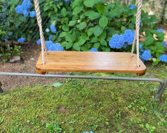 Handcrafted Oak Wood Tree Swing: Weather Protected, 12 ft Rope