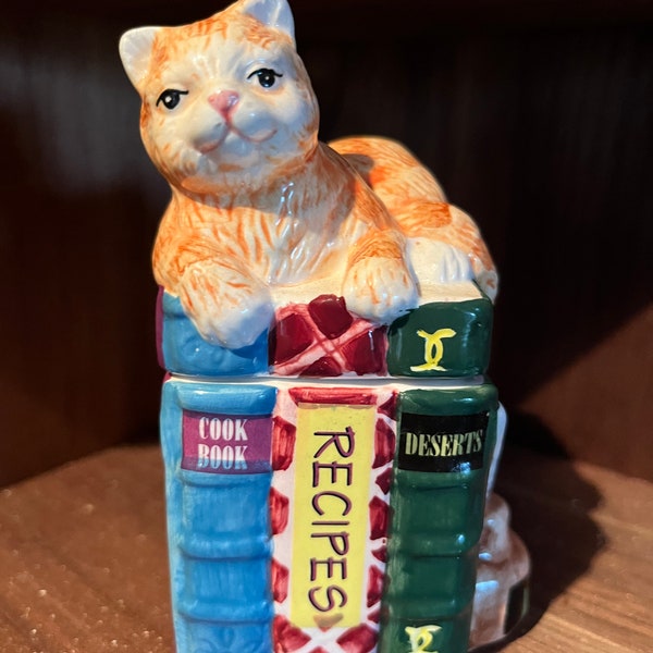 Vintage Cat Salt and Pepper Shaker-Mother's Day Gift-Cat Sitting on Recipe Box- Vintage Collectable- Like New never been used. Home Décor