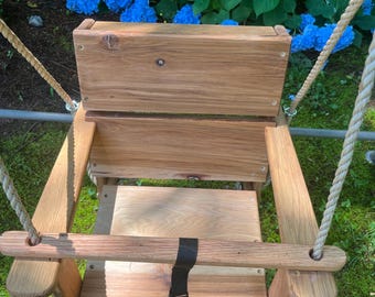 Oak Wood Toddler Tree Swing: Reclaimed Wood, Safety Bar