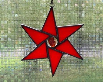 Orange Fairy Throwing Star Stained Glass Suncatcher - FREE Shipping in USA