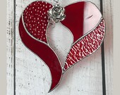 Heart and Rose Stained Glass Suncatcher - FREE Shipping in USA