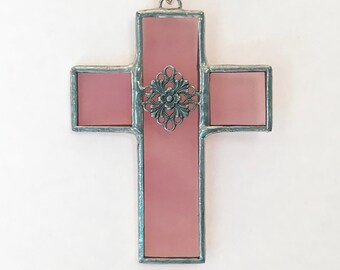 Lilac Cross Stained Glass Ornament  -  FREE Shipping in the USA