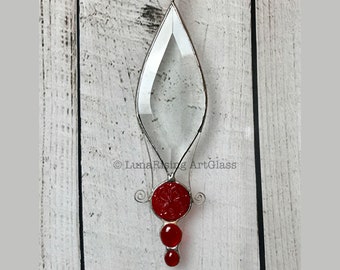 Red Jeweled Bevel Stained Glass Suncatcher - FREE Shipping in USA