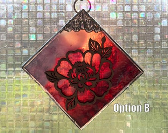 English Rose Window Doodad Stained Glass Suncatcher/Ornament - FREE Shipping in USA