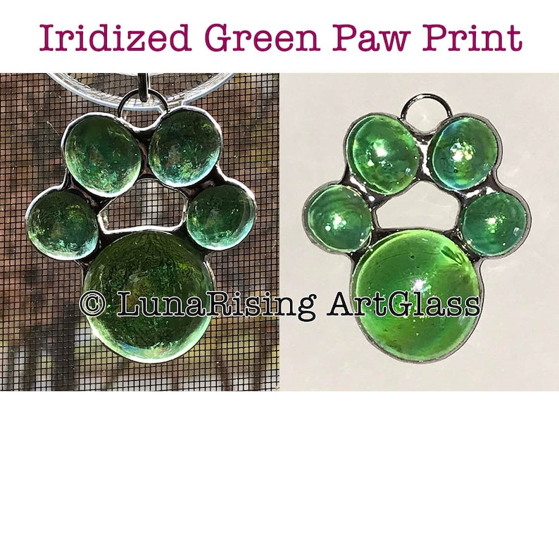 Iridized Green Paw Print Ornament Suncatcher **FREE Shipping in USA**