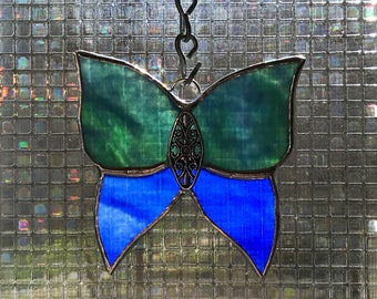 Multi Color Butterfly Stained Glass Suncatcher  -  FREE Shipping in the USA