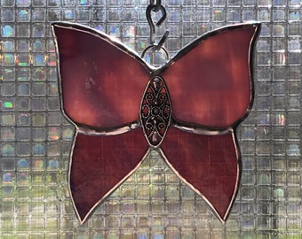 Purple Butterfly Stained Glass Suncatcher  -  FREE Shipping in the USA