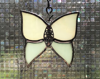 Creamy Butterfly Stained Glass Suncatcher  -  FREE Shipping in the USA