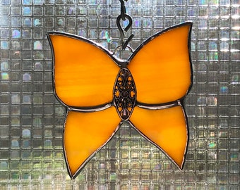 Yellow and Orange Butterfly Stained Glass Suncatcher  -  FREE Shipping in the USA