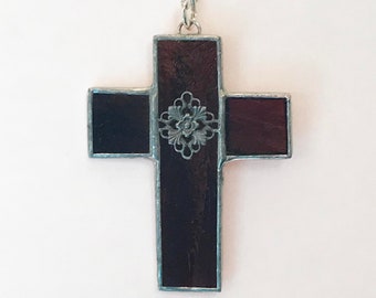 Brown Cross Stained Glass Ornament  -  FREE Shipping in the USA