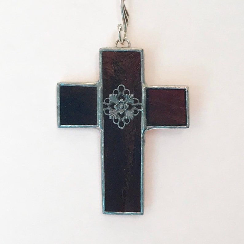 Brown Cross Stained Glass Ornament FREE Shipping in the USA image 1