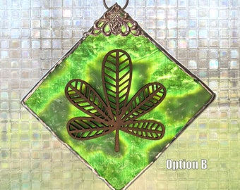 Horse Chestnut Leaf Window Doodad Stained Glass Suncatcher/Ornament - FREE Shipping in USA