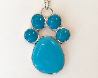 Opaque Aqua Paw Print Ornament Suncatcher **FREE Shipping in USA**