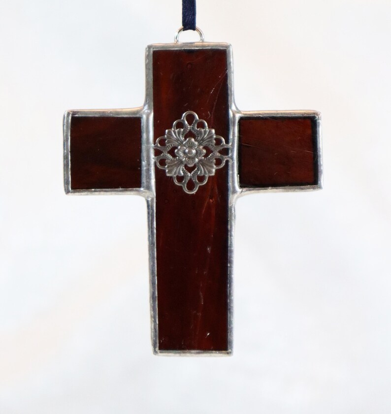 Brown Cross Stained Glass Ornament FREE Shipping in the USA image 4