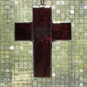 Brown Cross Stained Glass Ornament FREE Shipping in the USA image 2