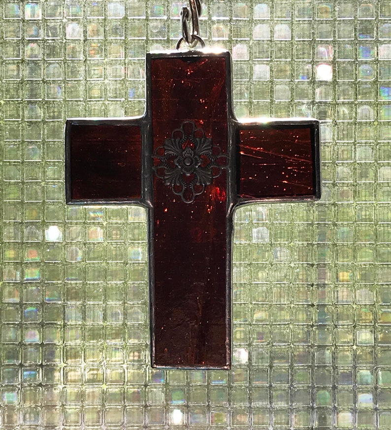 Brown Cross Stained Glass Ornament FREE Shipping in the USA image 2