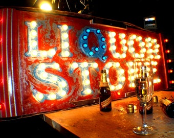 SALE Vintage Marquee Art Liquor Store art deco style by aranacci