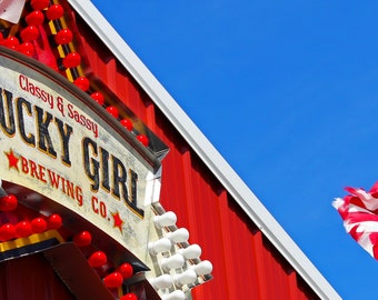 Outdoor  vintage marquee art in LUCKY GIRL star Paw Paw Michigan 4ft x 63" x 6