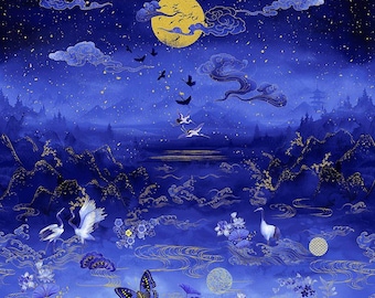 Asian Moonlight Panel Ocean colorway from Timeless Treasures Fabrics