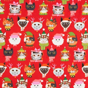 Kitty Christmas Red from Alexander Henry sociable and bright