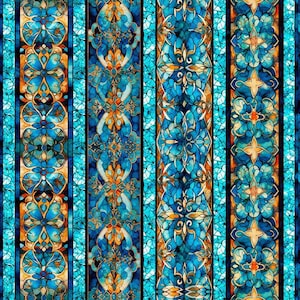 Bohemian Sunrise Celestial Decorative Stripe by Morris Creative Group from Quilting Treasures fabrics
