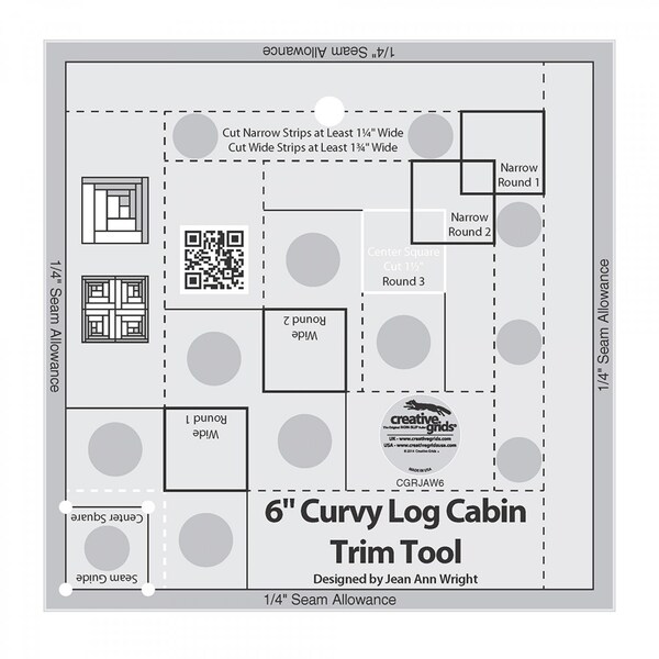 Creative Grids Curvy Log Cabin Trim Tool 6in Finished Blocks Quilt Ruler CGRJAW6