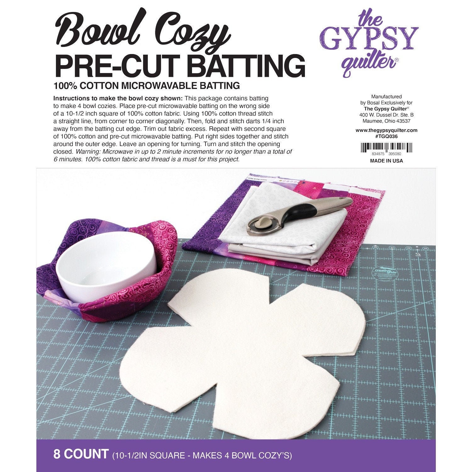 Jelly Roll Bowl Cozy Template by Gypsy Quilter, TEMPLATE ONLY