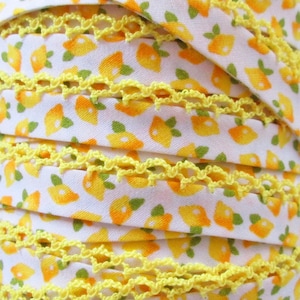 Two yards Double Fold Crochet Edge Bias Tape Lemon Floral