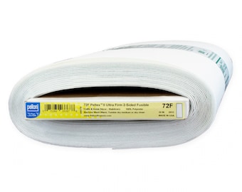 May include: A roll of white Pellon 72F Peltex II Ultra Firm 2-Sided Fusible fabric. The label indicates it is 20 inches wide and made in the USA. The fabric is designed for crafts and home decor projects.