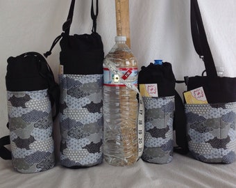 PREORDER Clouds grey on black canvas Insulated tote for growlers, quart, 1.5 liter, and 16-25 oz. containers