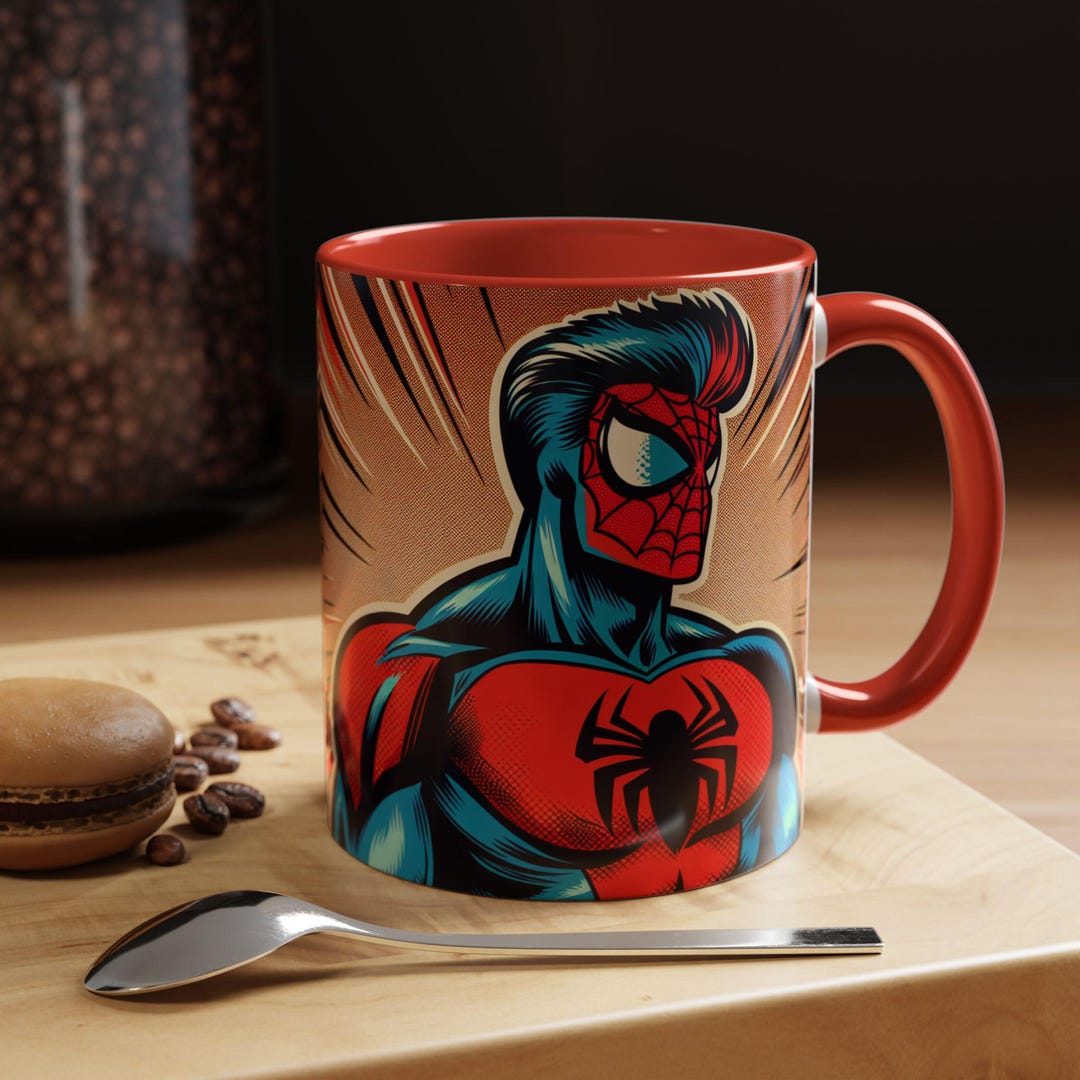 Mug, Retro Spiderman Superhero Pattern Marvel, Comic Book Coffee Cup ...