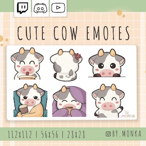 Urocze emotikony krowy Twitch – Kawaii Cartoon Emotes dla Streamerów, cyfrowe pobieranie na Twitch i Discord