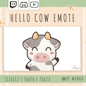 Cute Hello Cow Emote – Kawaii Cartoon Cow Twitch Emote for Streamers, Digital Download for Twitch & Discord