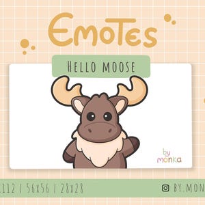 Emote de "Hola" de Alce: Emote de Twitch de dibujos animados kawaii para streamers, descarga digital para Twitch y Discord