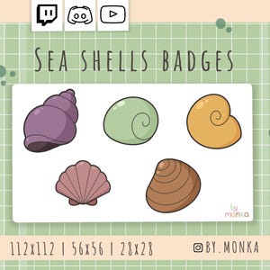 Sea Shell Twitch Badges – Cute Cartoon Sub Badges for Streamers, Ocean-Themed Digital Loyalty Badges, Instant Download