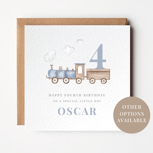 Personalised Fourth Birthday Card, 4th Birthday Card For Boy, Boy Birthday Card, Train Birthday Card, Turning Four Card,Fourth Birthday Gift